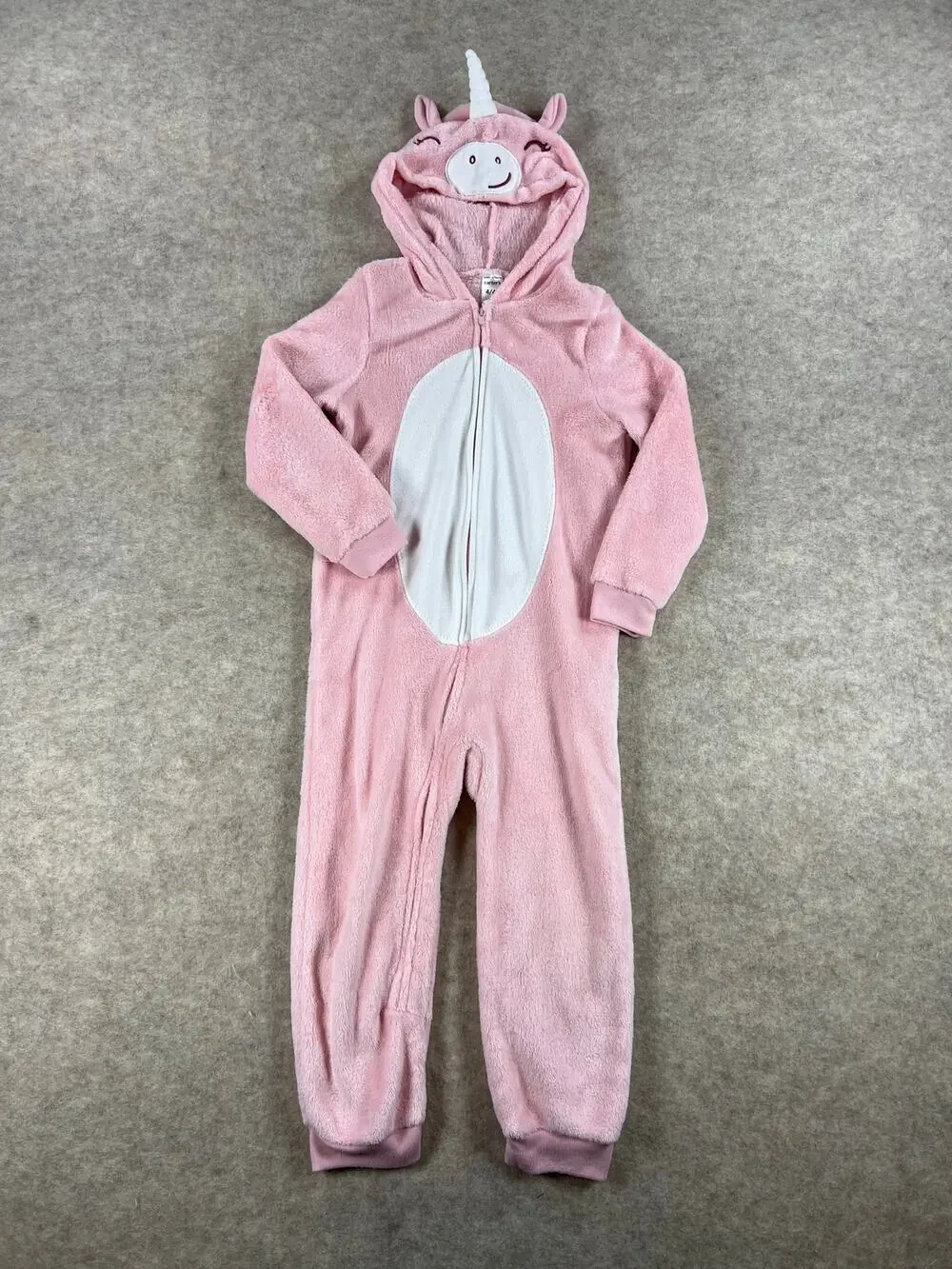 Carters Pink Fleece Unicorn Zip Up Romper One Piece Jumpsuit Girls Size 4